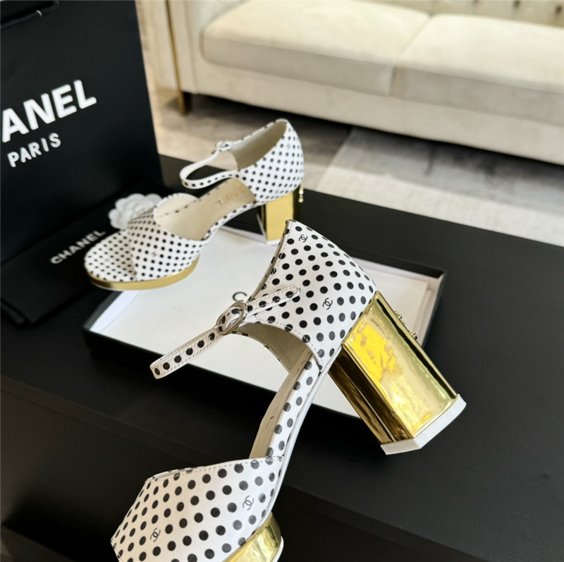 printed calfskin polka dot Ch**el platform sandals in white