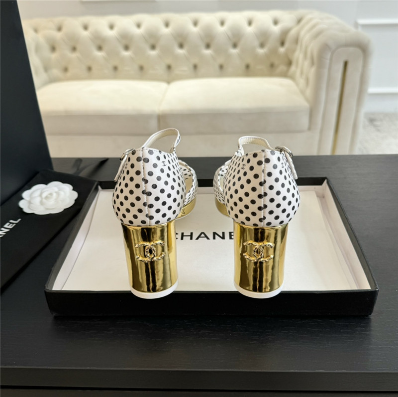 printed calfskin polka dot Ch**el platform sandals in white