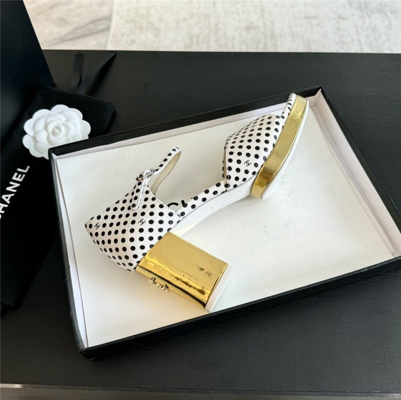 printed calfskin polka dot Ch**el platform sandals in white