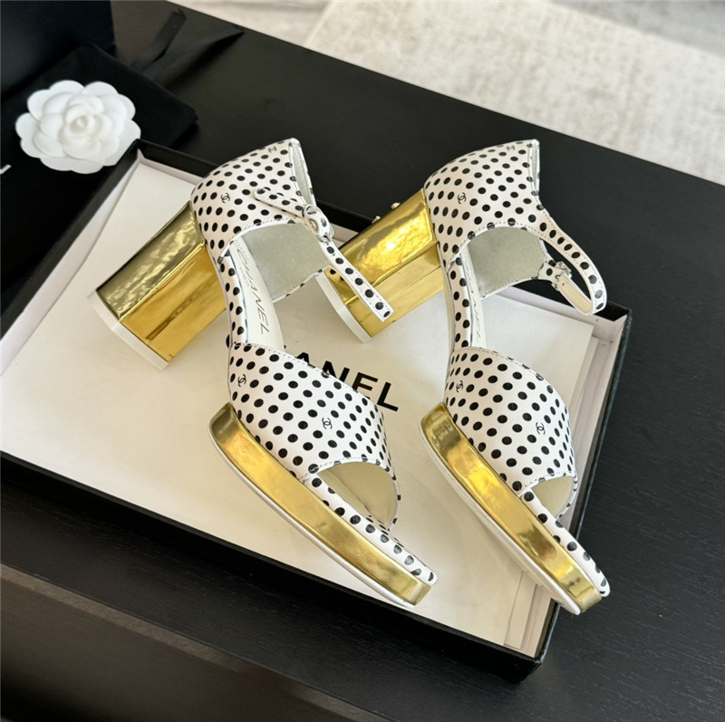 printed calfskin polka dot Ch**el platform sandals in white
