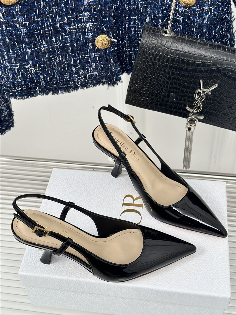 Christian Dior Black Patent Leather Slingback Pumps