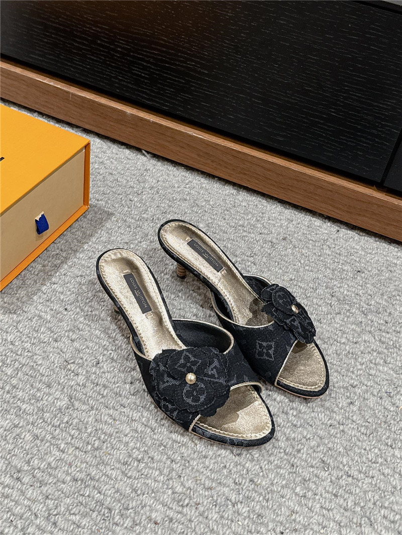 Louis Vuitton Black Denim Kitten Heels