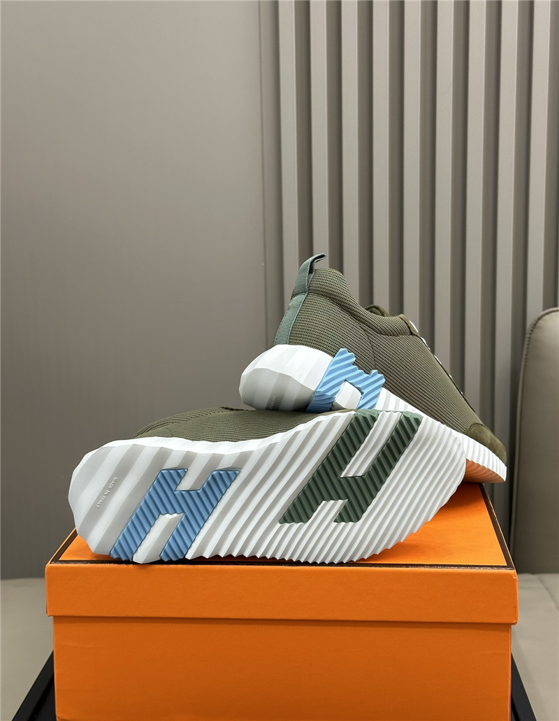 Hermes Army Green Bouncing Sneakers for Women