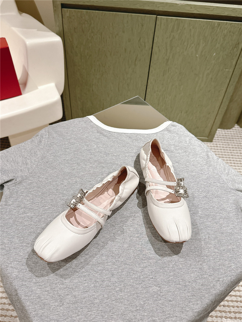 Roger Vivier Strass Leather Ballerina Flats