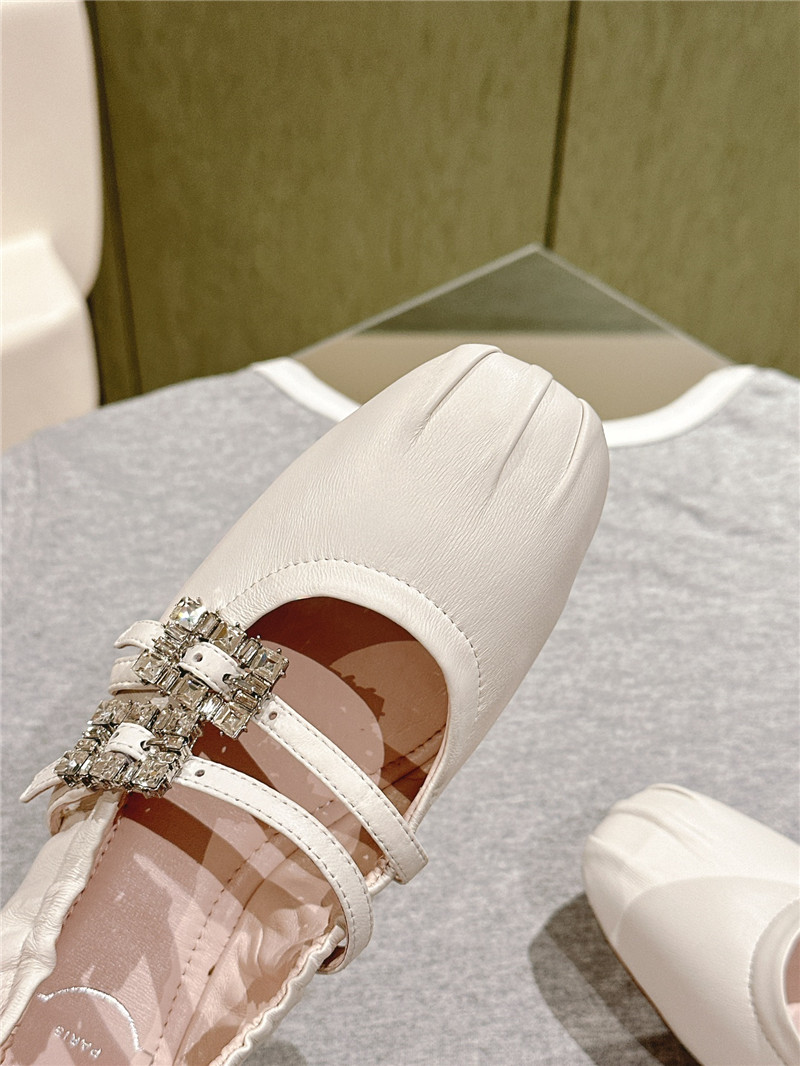 Roger Vivier Strass Leather Ballerina Flats