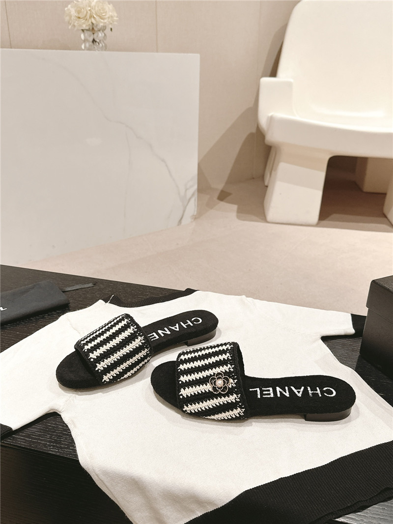 Chanel Black Woven Mules Flat Slides