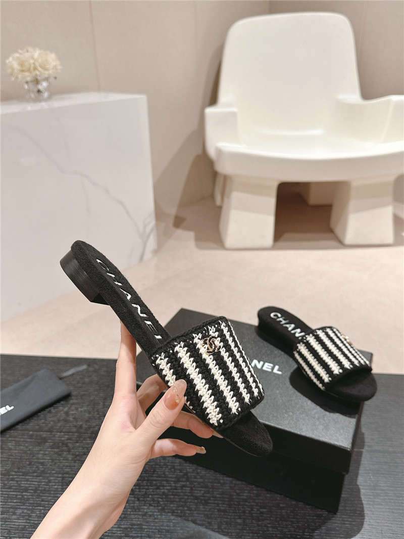 Ch**el black woven mules flat slides