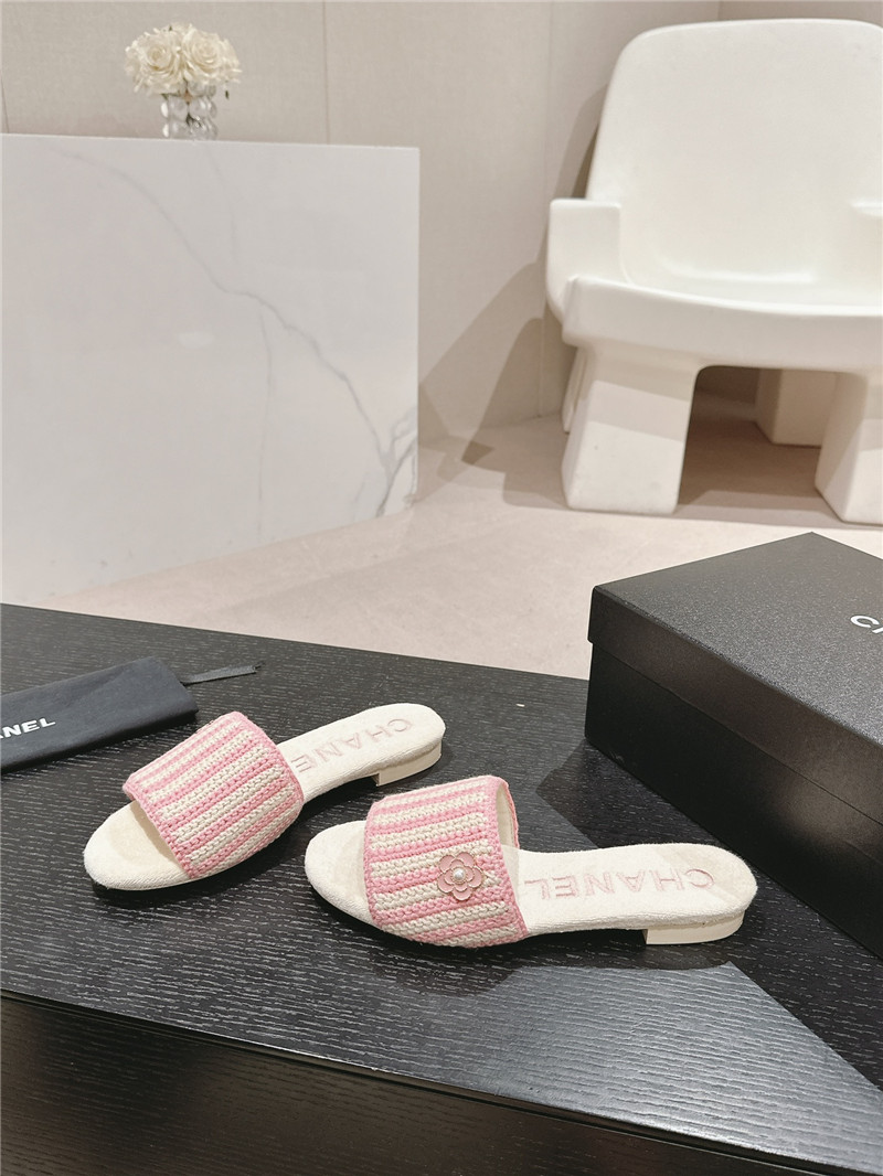 Chanel Pink Woven Mules Flat Slides