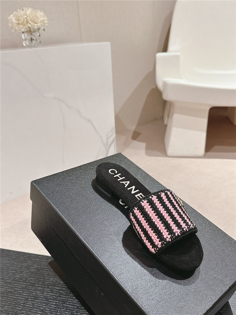 Ch**el logo woven mules flat slippers