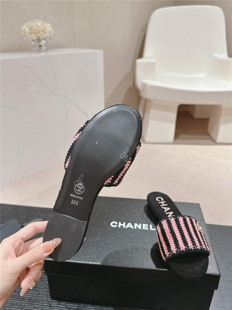 Ch**el logo woven mules flat slippers