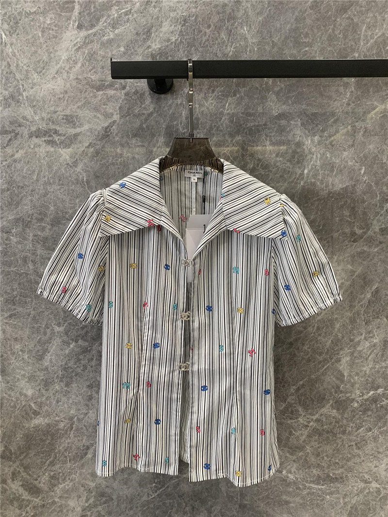 Chanel colorful logo striped puff sleeve shirt replica clothing