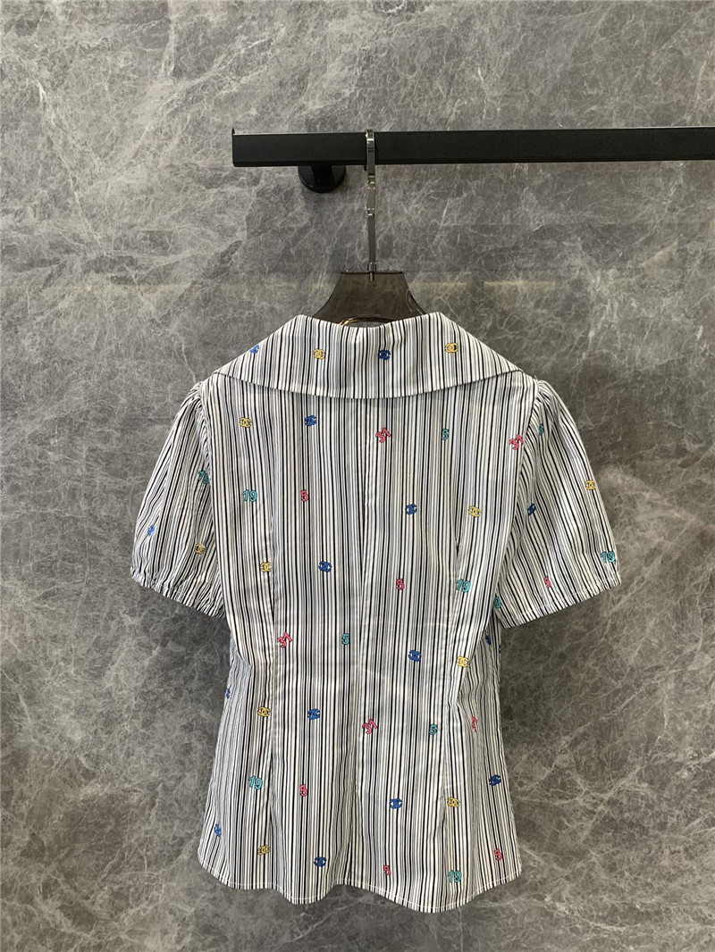 Ch**el colorful logo striped puff sleeve shirt replica clothing