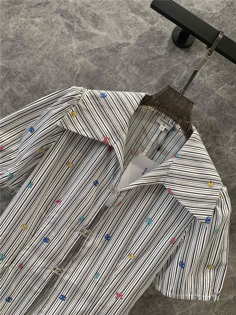 Ch**el colorful logo striped puff sleeve shirt replica clothing