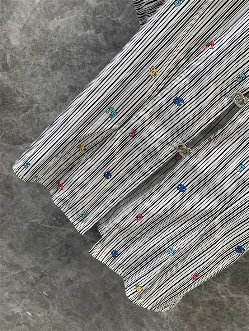 Ch**el colorful logo striped puff sleeve shirt replica clothing