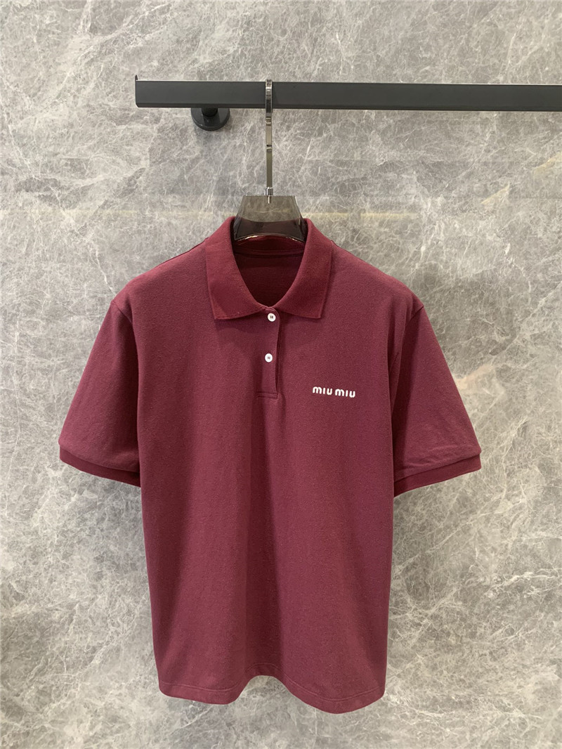 miumiu wine red polo collar short-sleeved T-shirt replica clothes