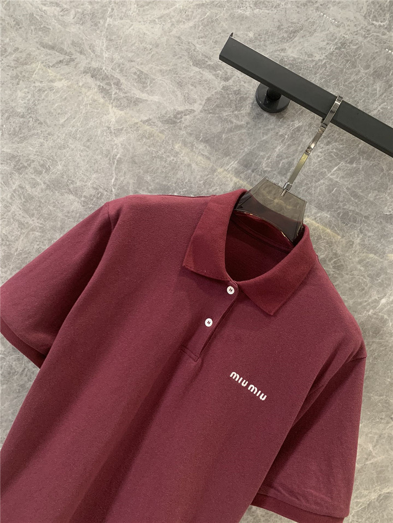 M1um1u wine red polo collar short-sleeved t-shirt replica clothes