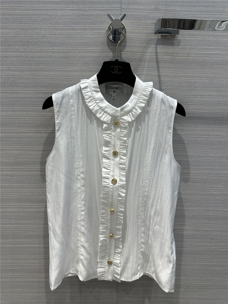 Ch**el white ruffled collar sleeveless shirt