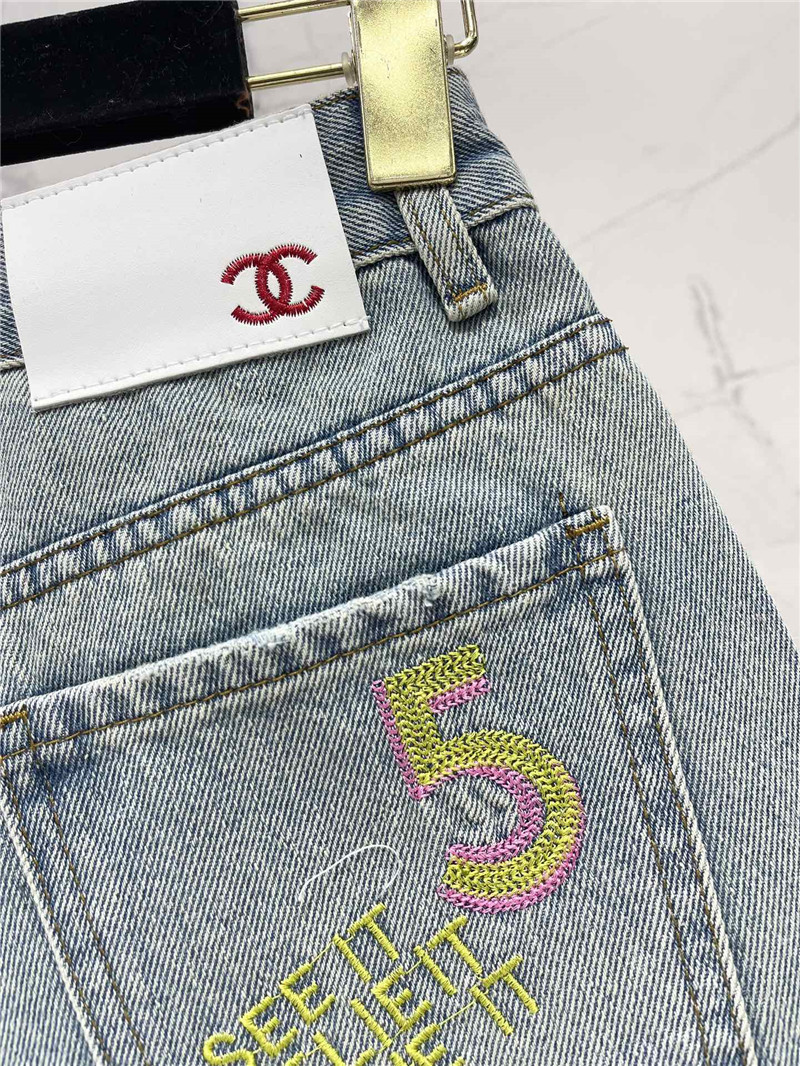 Ch**el two-tone embroidered ripped denim shorts replica clothes