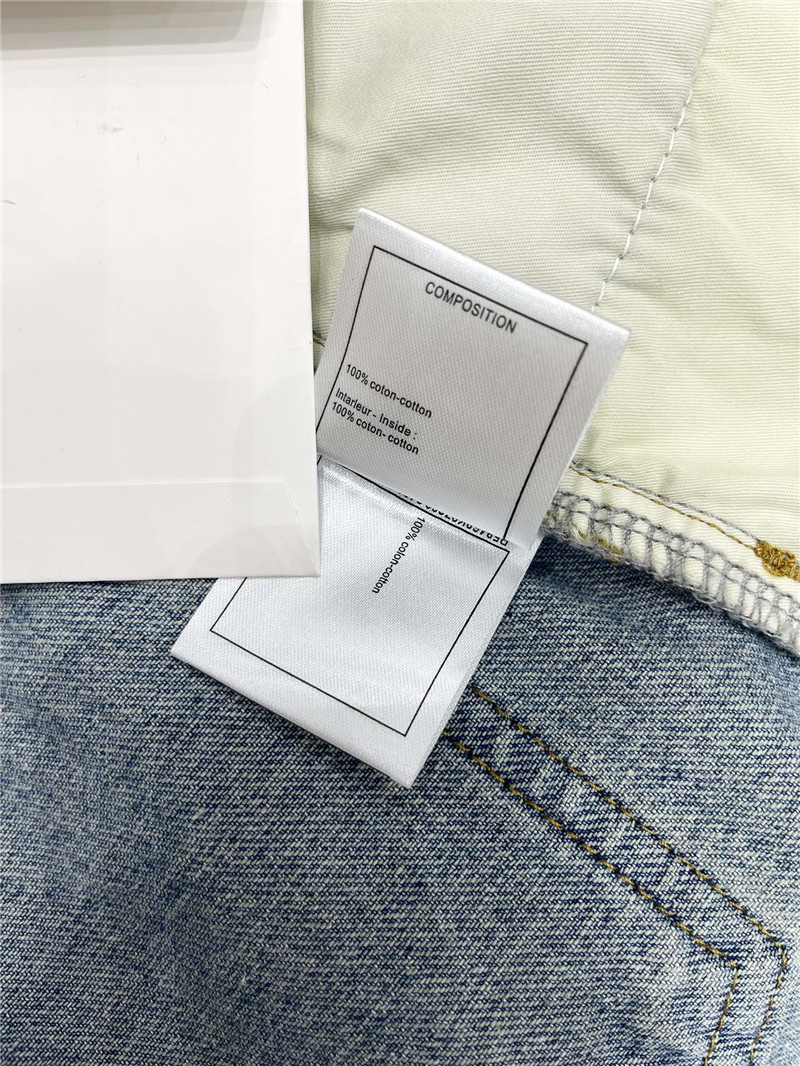 Ch**el two-tone embroidered ripped denim shorts replica clothes