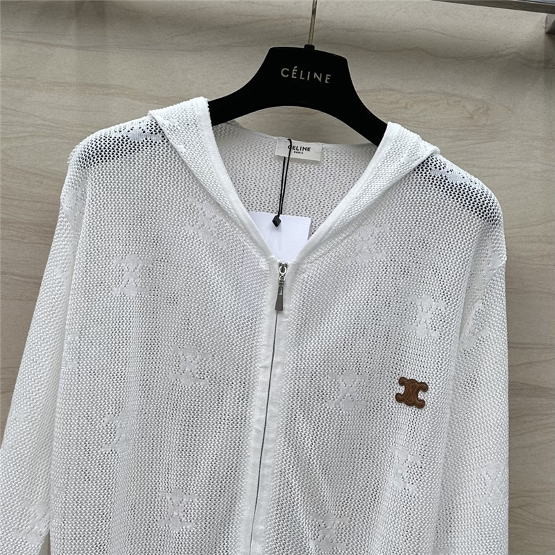 Ce1i*e silk zipped hooded cardigan white