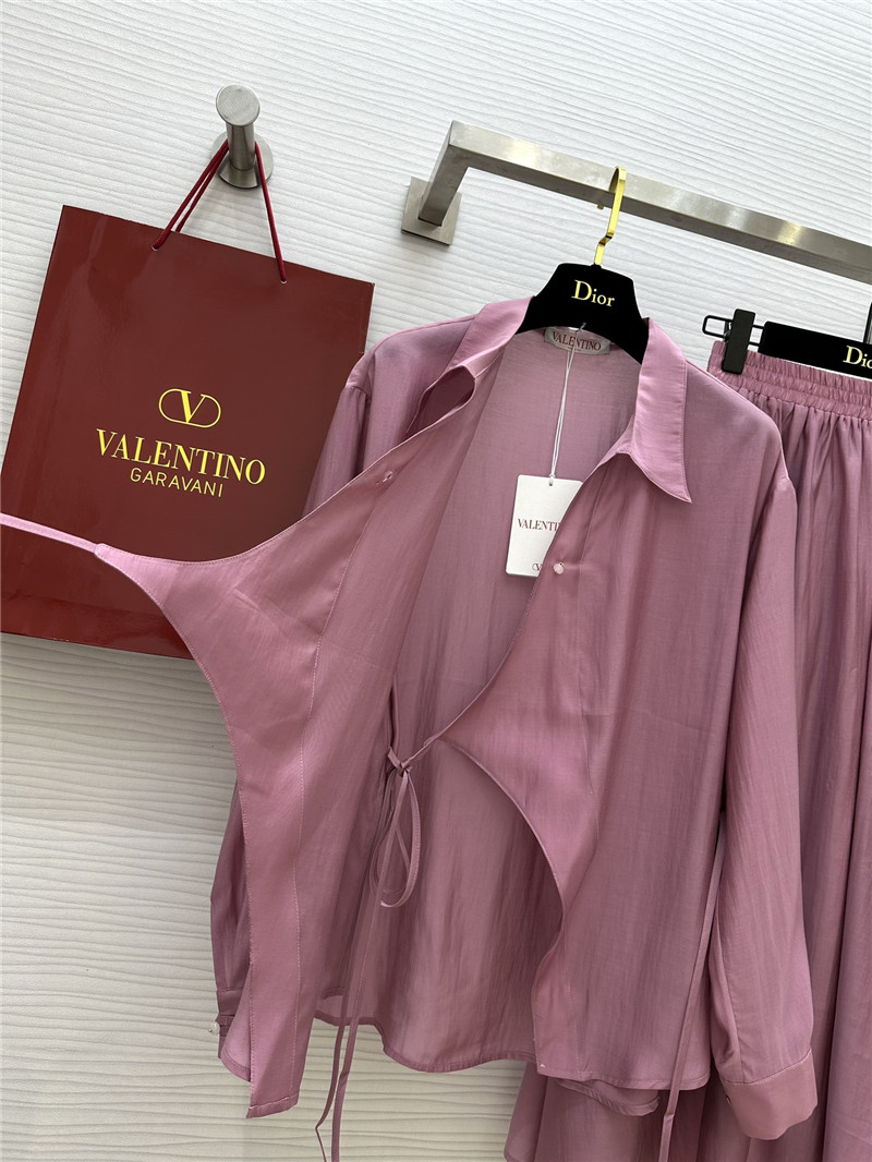 Va1e*ntin0 lapel irregular tie shirt + a-line skirt suit replica clothes