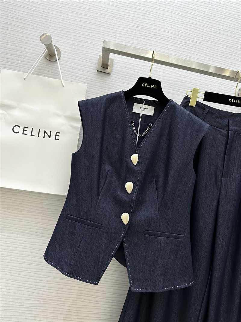Ce1i*e tencel denim vest + wide-leg pants set replica d&g clothing
