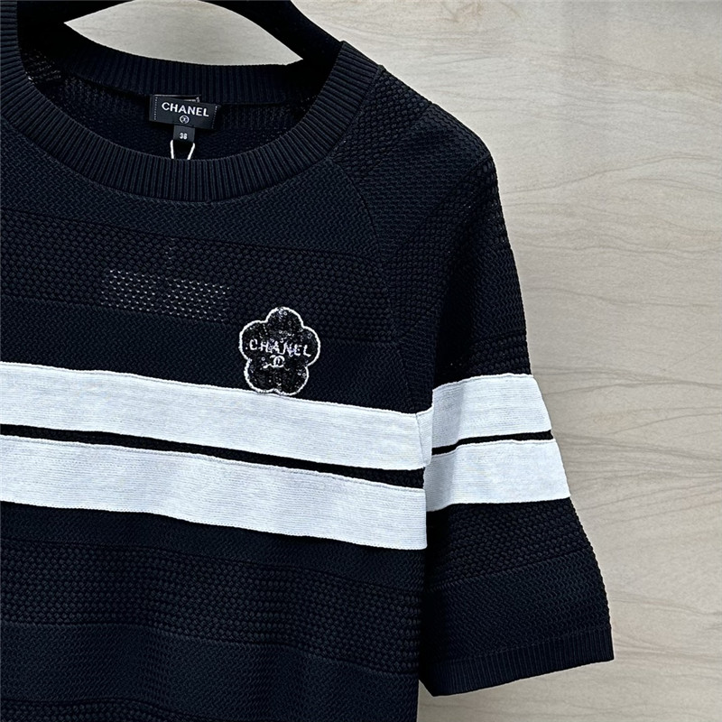 Ch**el celebrity style color matching camellia top replica clothes