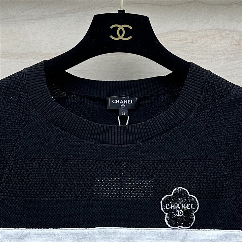 Ch**el celebrity style color matching camellia top replica clothes