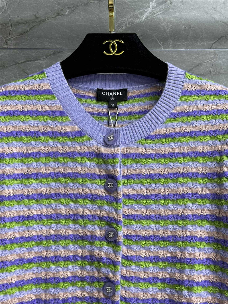 Ch**el striped short sleeve cardigan purple