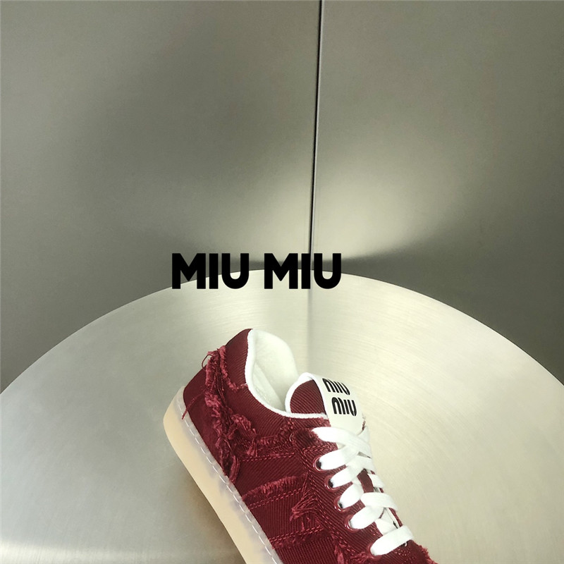 Miu Miu Red Lace-Up Canvas Sneakers