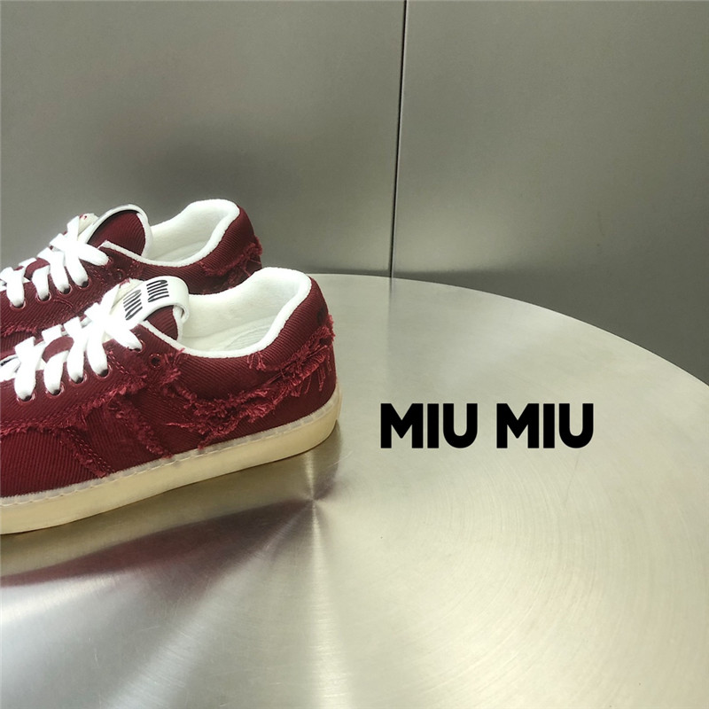 Miu Miu Red Lace-Up Canvas Sneakers