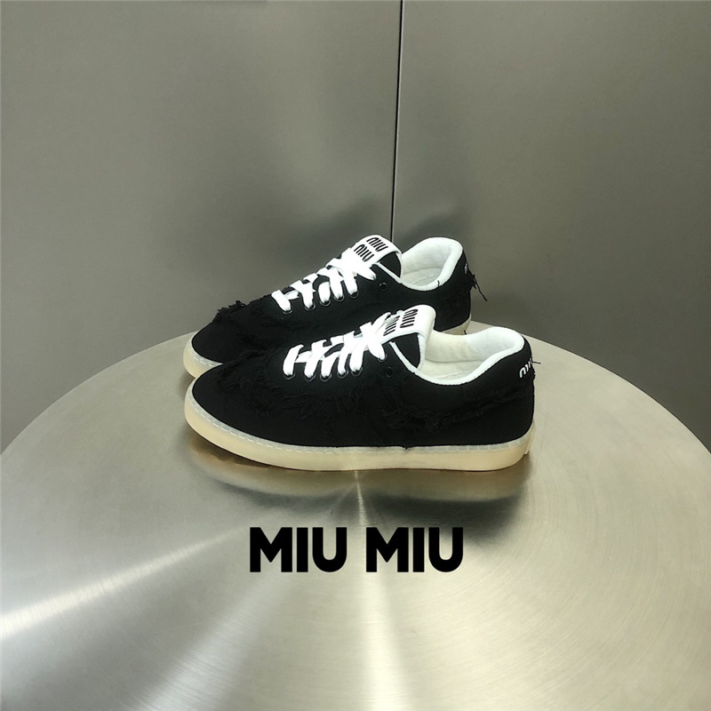 Miu Miu Black Lace-Up Canvas Sneakers