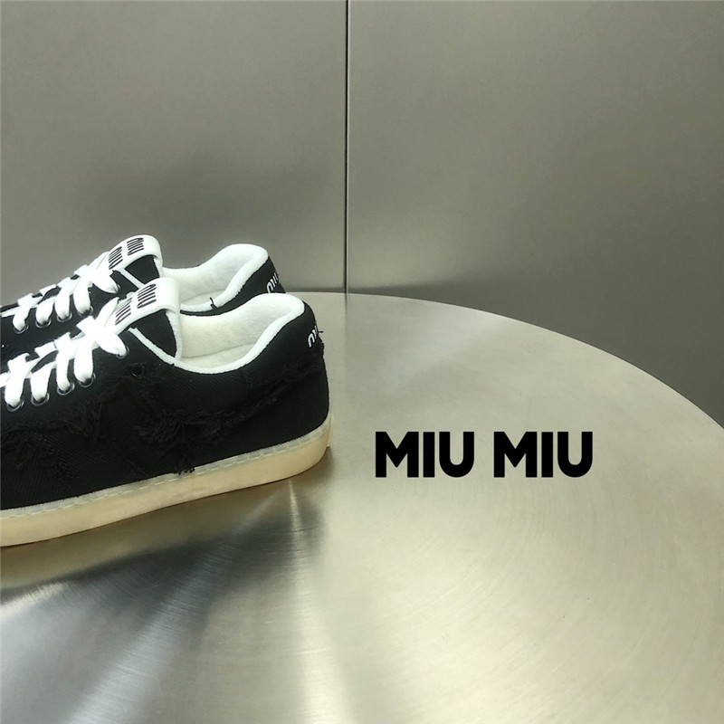 Miu Miu Black Lace-Up Canvas Sneakers