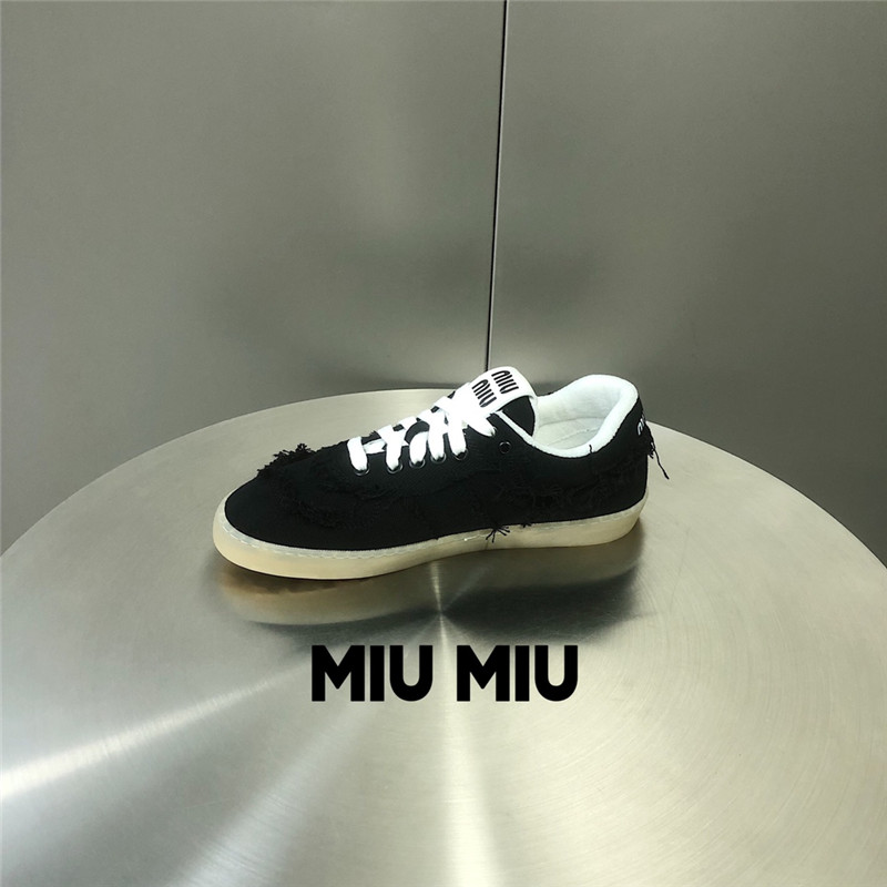 Miu Miu Black Lace-Up Canvas Sneakers