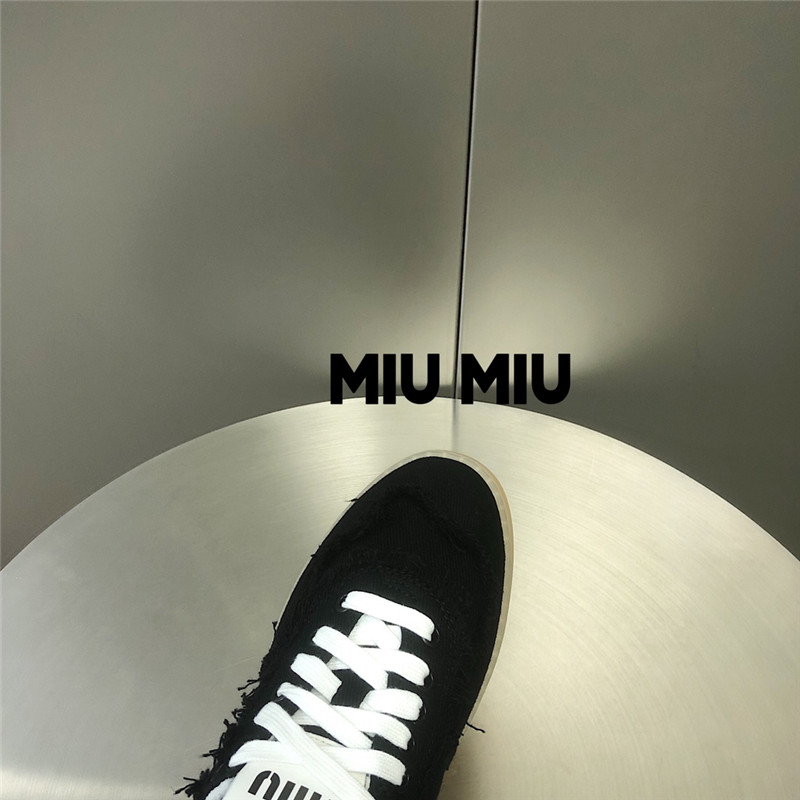 Miu Miu Black Lace-Up Canvas Sneakers