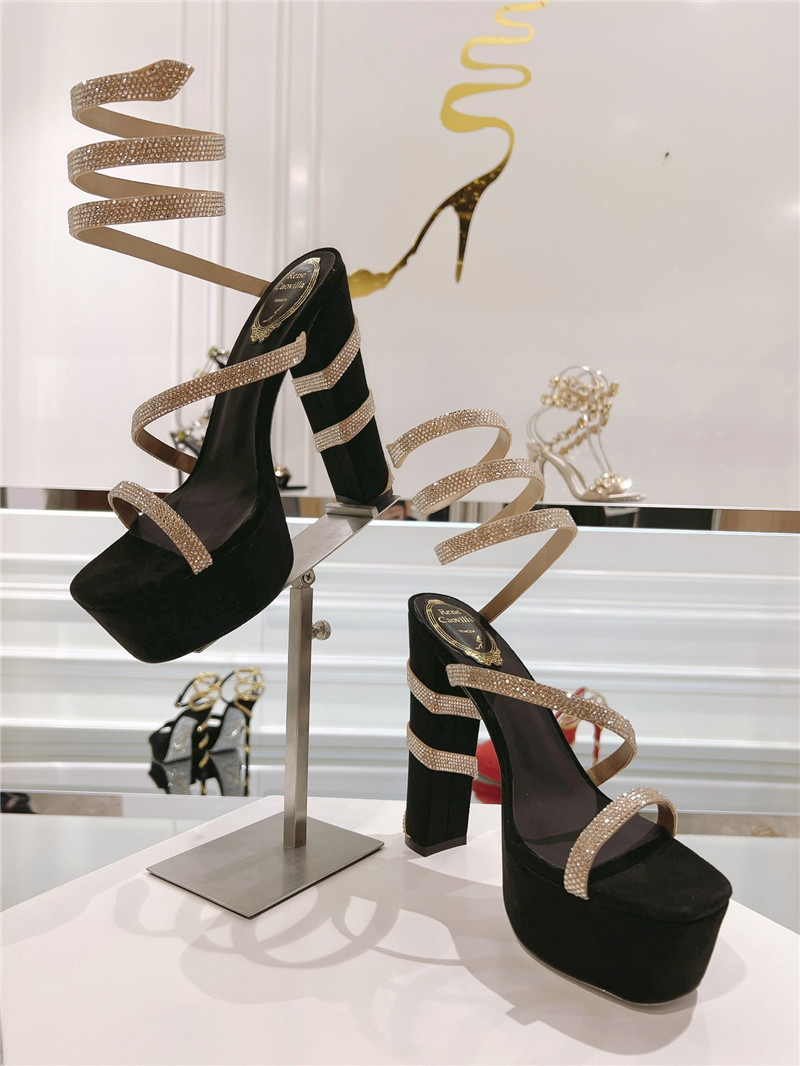 René Caovilla Margot Black and Gold Platform Sandals