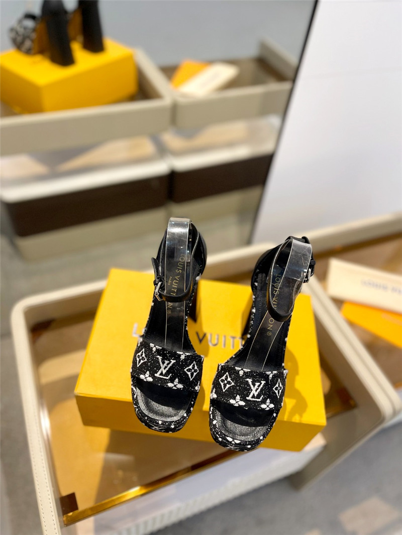 l0vis Vvtt0n monogram jacquard denim platform sandals black