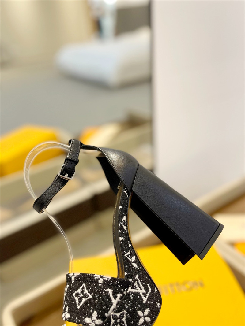 l0vis Vvtt0n monogram jacquard denim platform sandals black