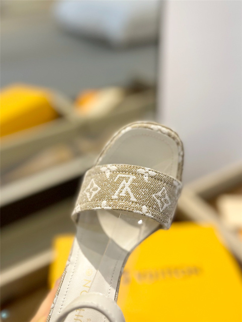 l0vis Vvtt0n monogram jacquard denim platform sandals beige