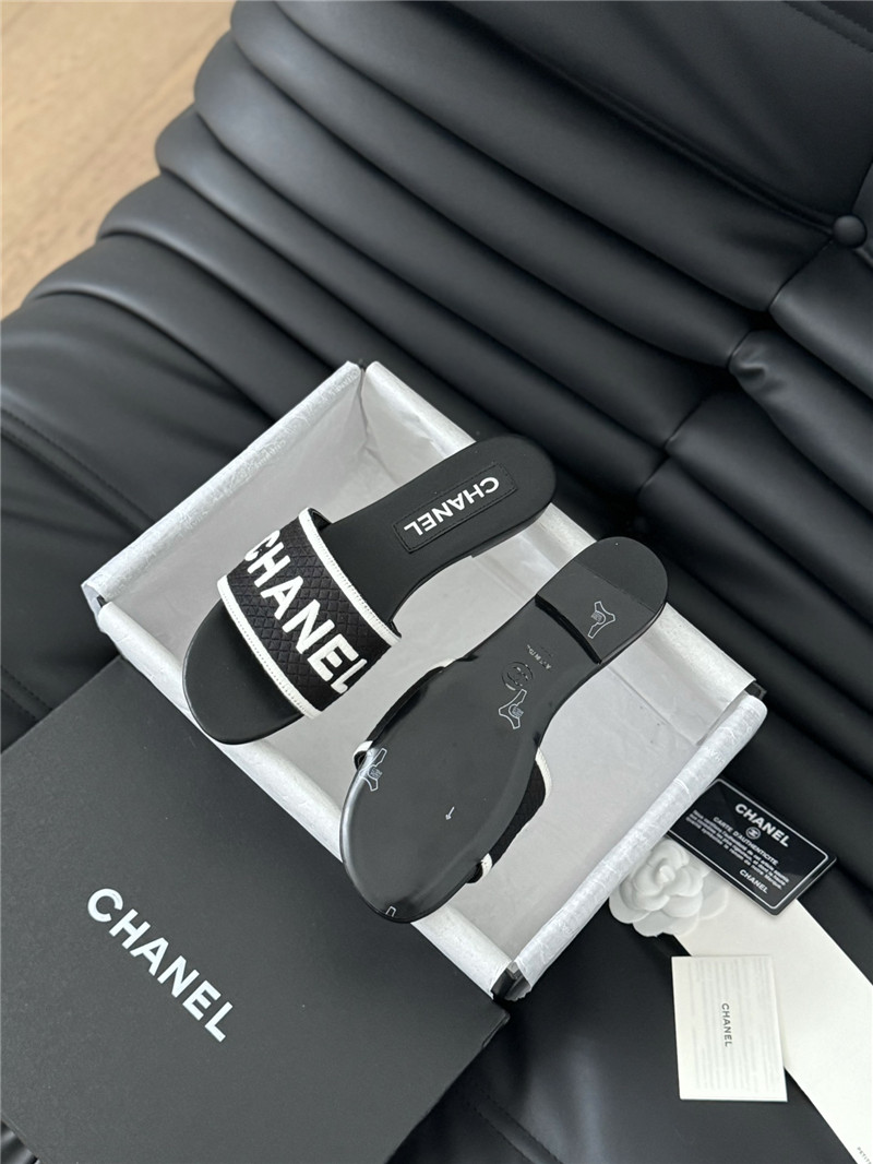 Ch**el woven embroidered logo letter slippers black white