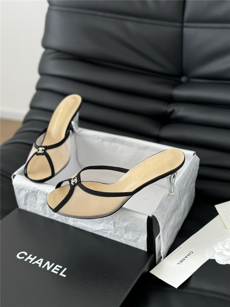 Ch**el transparent mesh peep toe heels