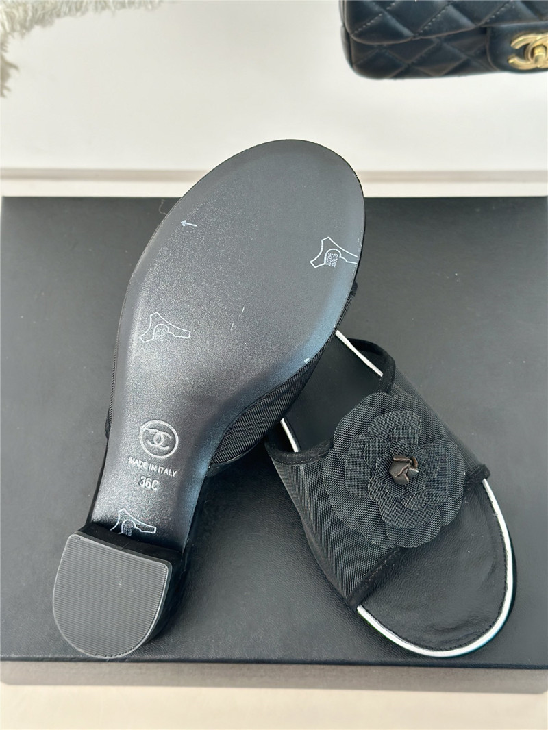 Ch**el black camellia mesh flats