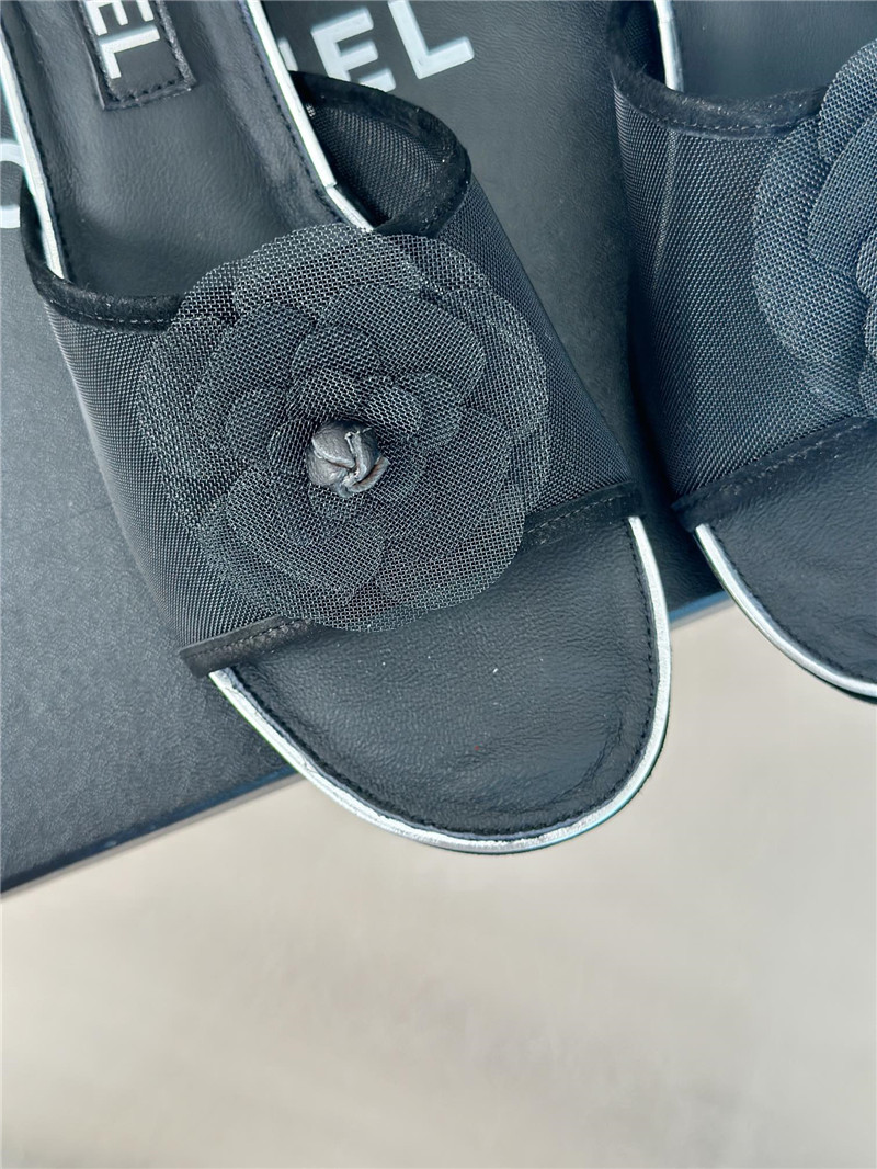 Ch**el black camellia mesh flats