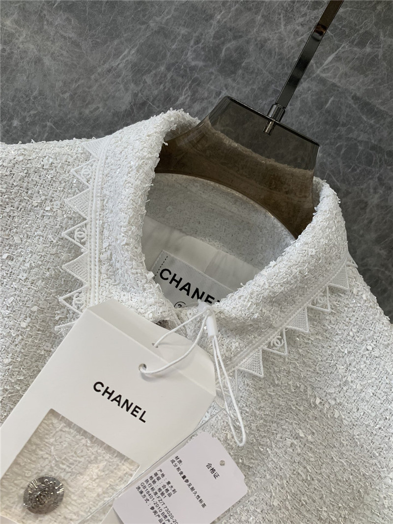 Ch**el white sequined lace tweed jacket replica d&g clothing