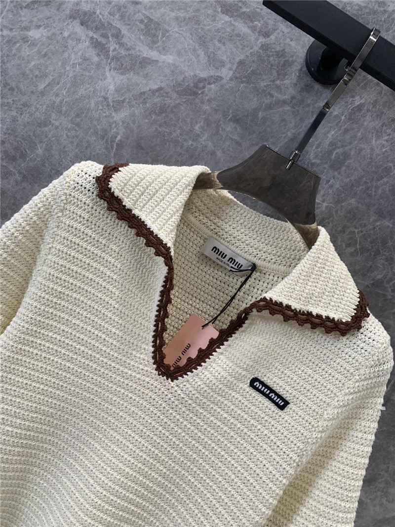 Miu Miu Ivory Crochet Polo Shirt