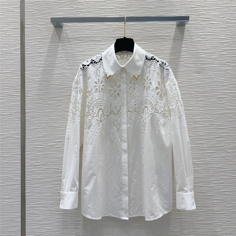 Va1e*ntin0 white hollow embroidered shirt set