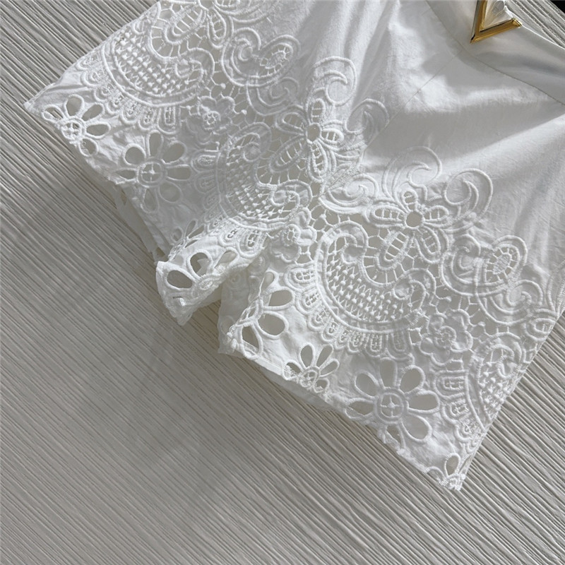 Va1e*ntin0 white hollow embroidered shirt set