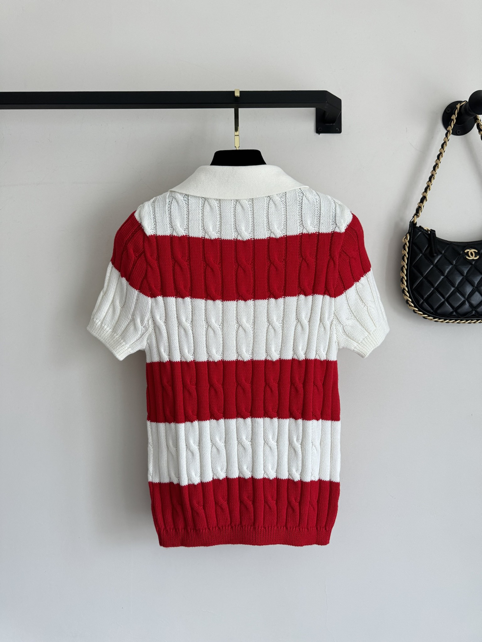 Ce1i*e striped cable-knit polo shirt red