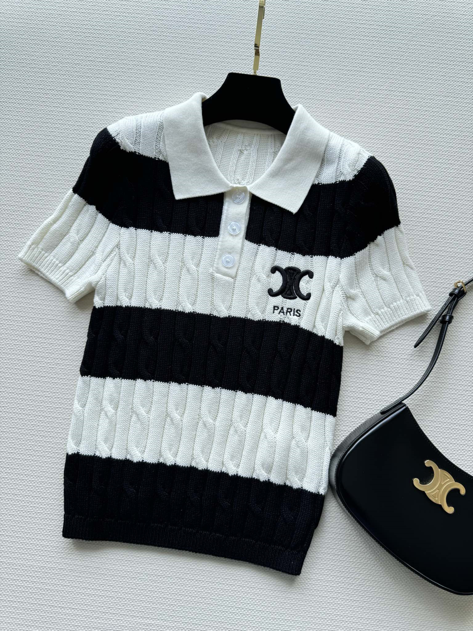 Ce1i*e striped cable-knit polo shirt