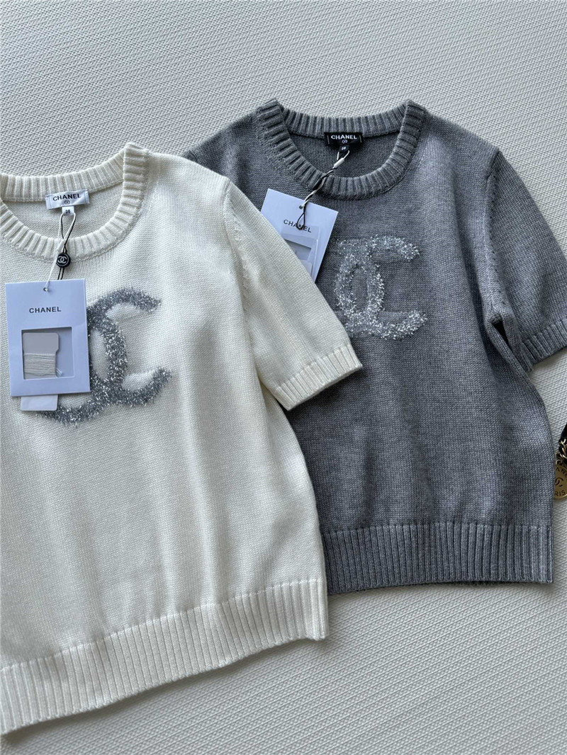 Ch**el logo jacquard knit t-shirt grey